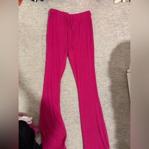 Babaton Fuchsia Ribbed Knit Flare Pants